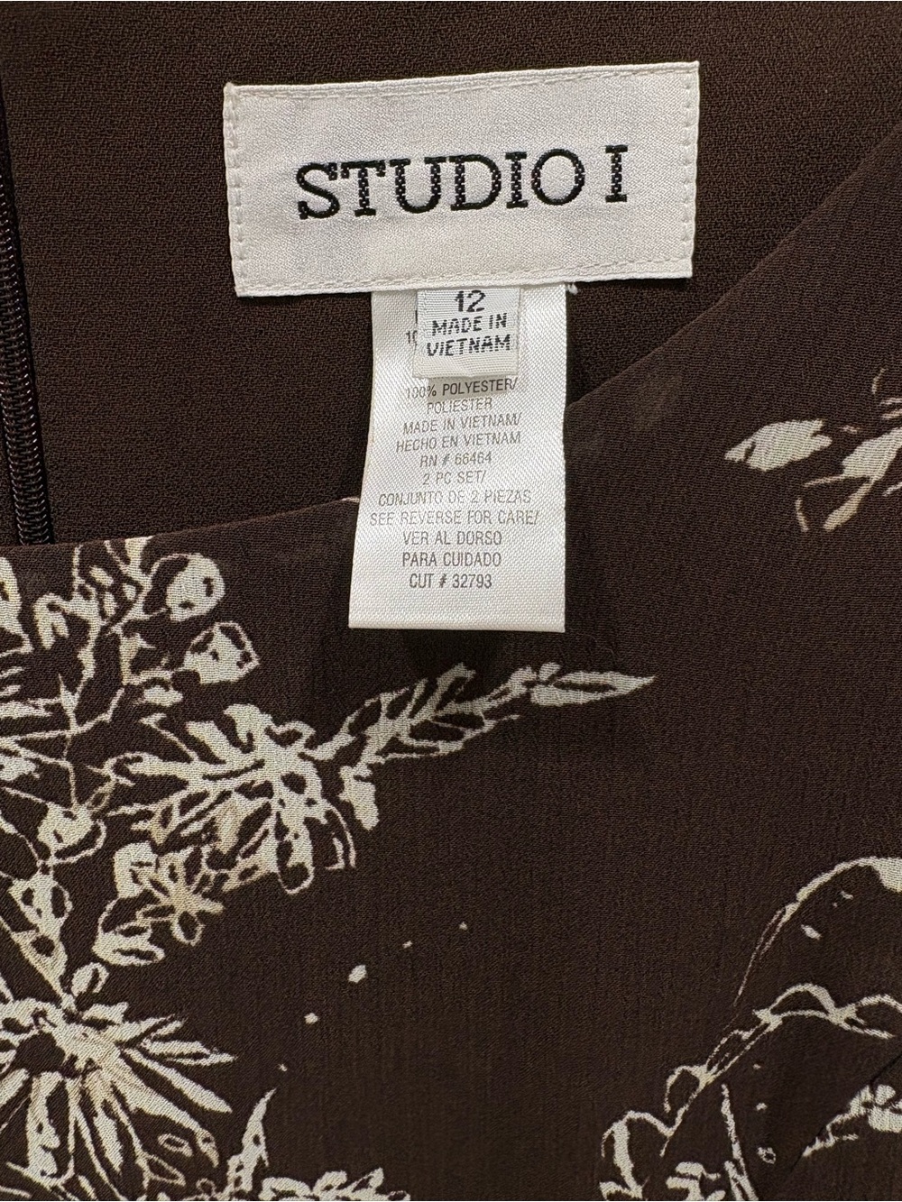 Studio I Brown Floral Sleeveless Midi Dress Size 12 - Picture 3 of 4